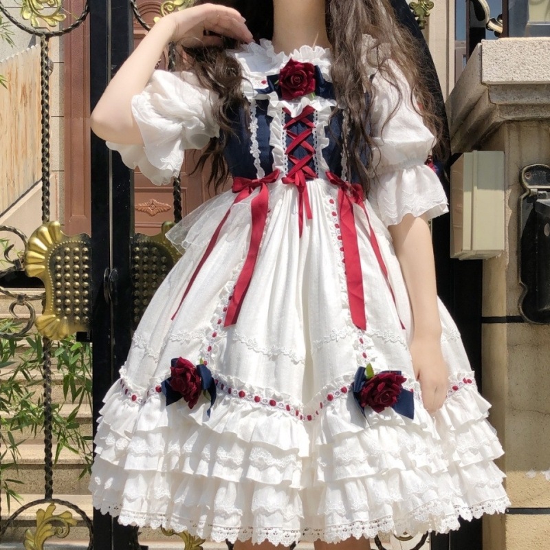 ロリータ ロリータ 夏 半袖 ロングドレス プリンセスドレス