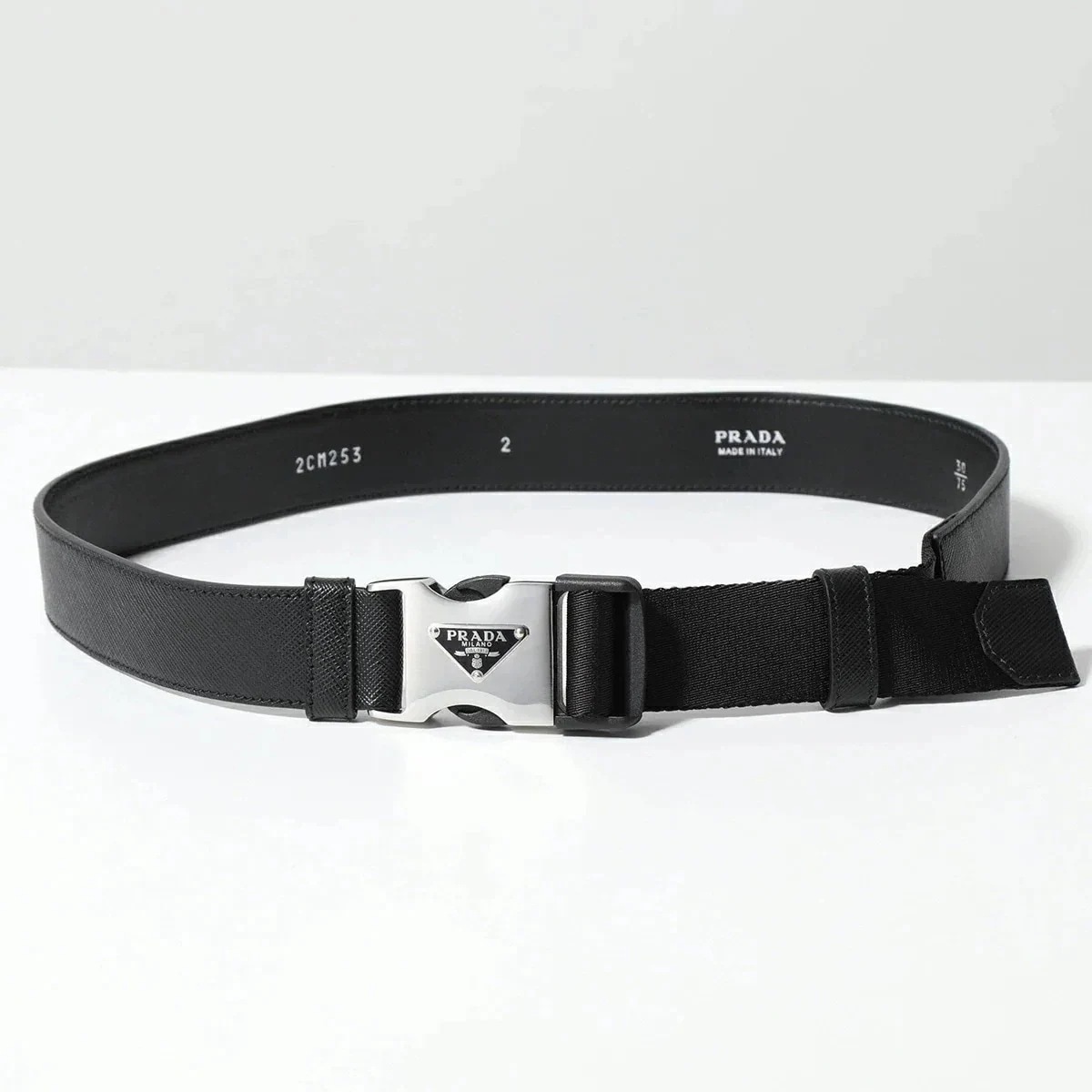 PRADA プラダ ベルト 2CM253 053 メンズ サフィアーノレザー トライアングルロゴ F0002/NERO