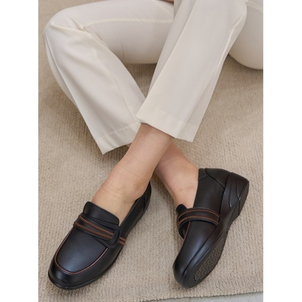 [ニナズパリ] ブラウンライン5cmレザーローファー