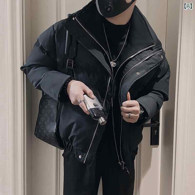 アウター メンズ カジュアル おしゃれ 黒 フェイク セットアップ コットン コート 冬 厚手 暖かい コットンジャケット トレンディ コットンジャケット