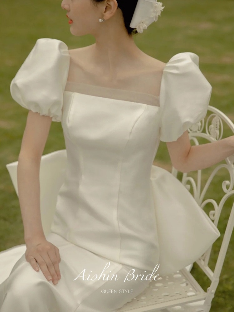 ワンピースドレスドレステールライトウェディングドレス2025花嫁の気質ウェディングドレスシンと雰囲気のドレスアウトウェルカムガーニッシュ 5,997円