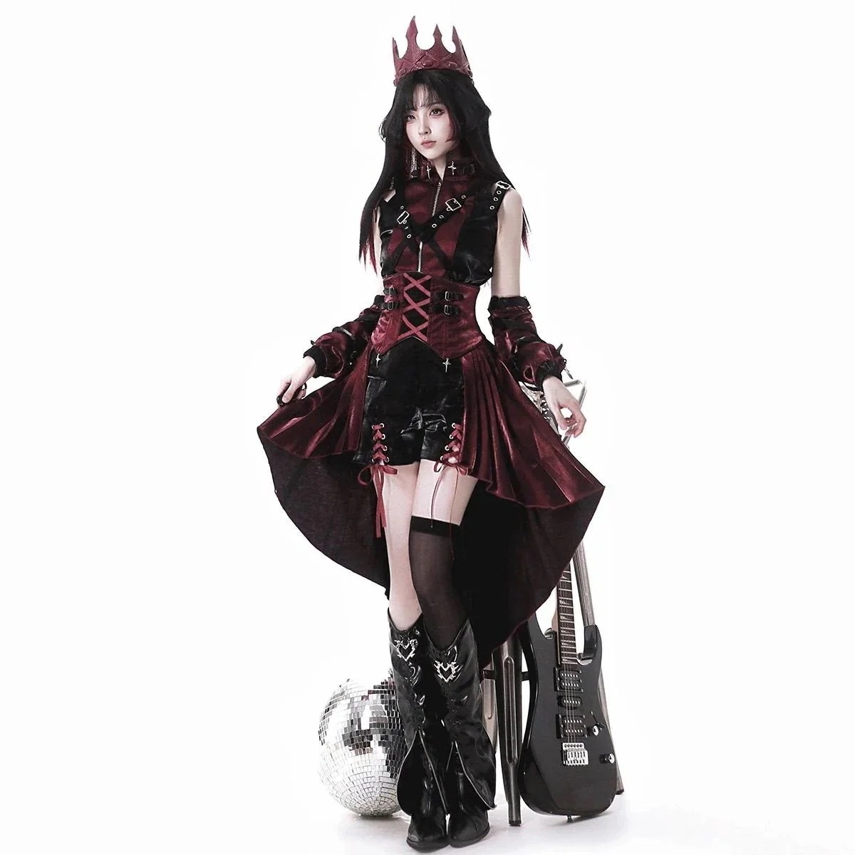 3日出荷 赤 cos服 袖カバー サロペットスカート ショートパンンツ Lolita ロールプレイ セット 春服 レディース
