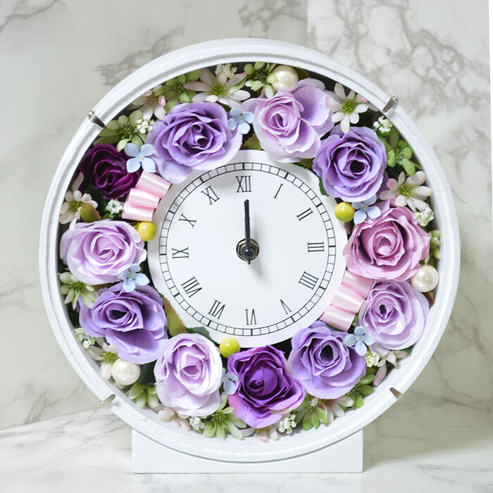 アーティフィシャルフラワー 時計 パープル フラワーギフト 花 贈り物 プレゼント 開店祝い 引越し祝い 開業祝い