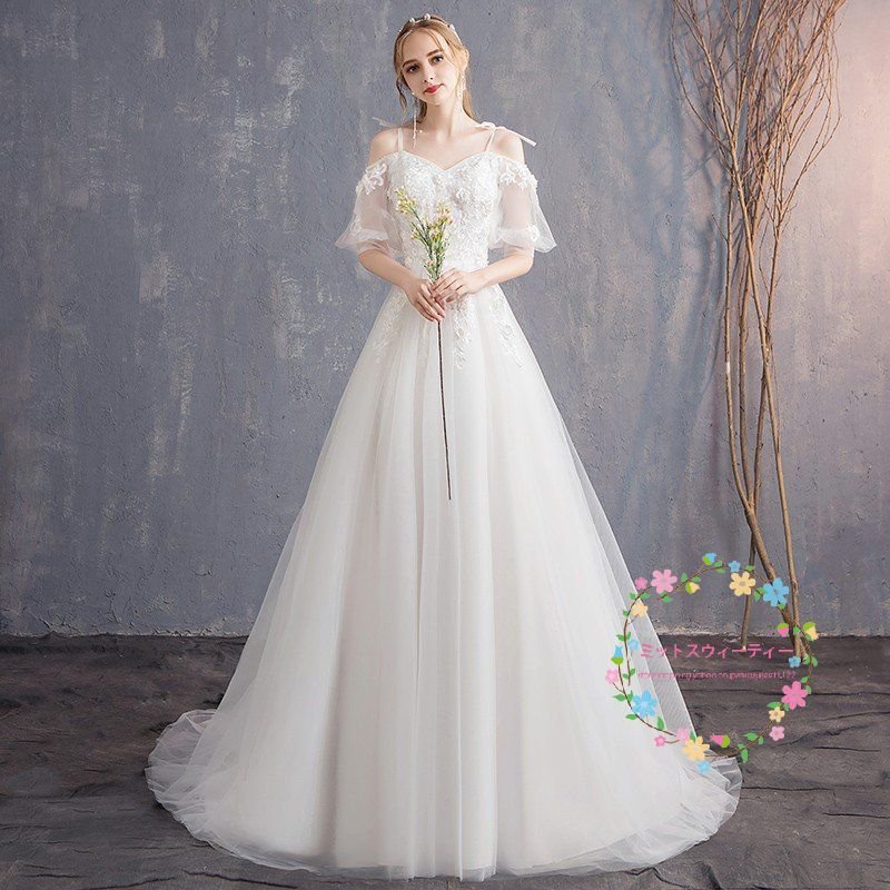 ウエディングドレス マタニティドレス エンパイア 半袖 結婚式 花嫁 ロングドレス サイズ 調節 大