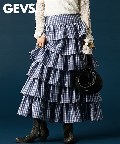 ロングスカート チェックティアードスカート 大きいサイズ有 GEVS.