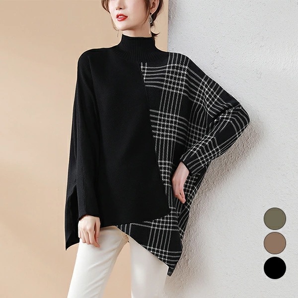 ニットセーター レディース ニット セーター ストライプ トップス レイヤード 異素材 重ね着 切り替え タートルネック アシンメトリー OL 通勤 オフィス 秋冬 きれいめ トップス 着痩せ カジュ