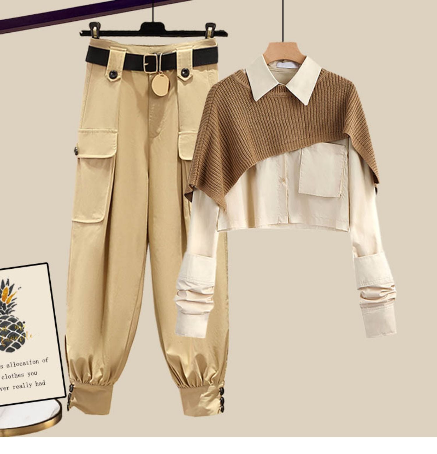 トップス ボトムス パンツ シャツ ブラウス ジョガーパンツ 袖あり 長袖 襟付き ベルト ドッキング ニット 上下セット 2点セット ツーピース お得 かわいい 大人可愛い おしゃれ お洒落 6,073円