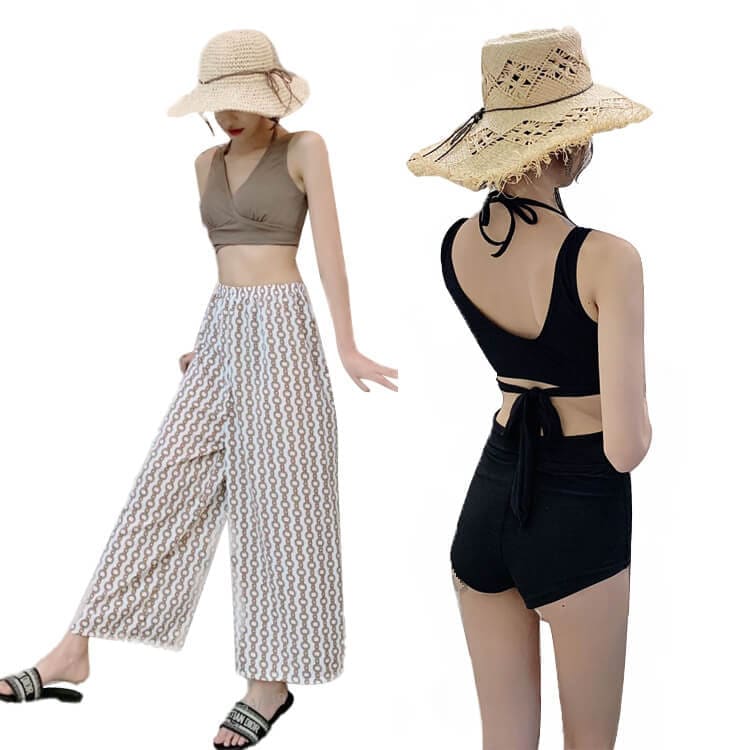 【20点セット】7月の新作特典水着 レディース ビキニ バンドゥ 3点セット 水着 体型カバー リブニット水着 オトナ女子 みずぎ 脚 お尻 お腹 太もも カバーアップ 海 ビーチ プール値下げセール