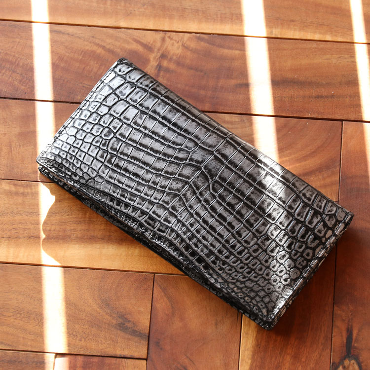 クロコダイル長財布センター取り一枚革無双