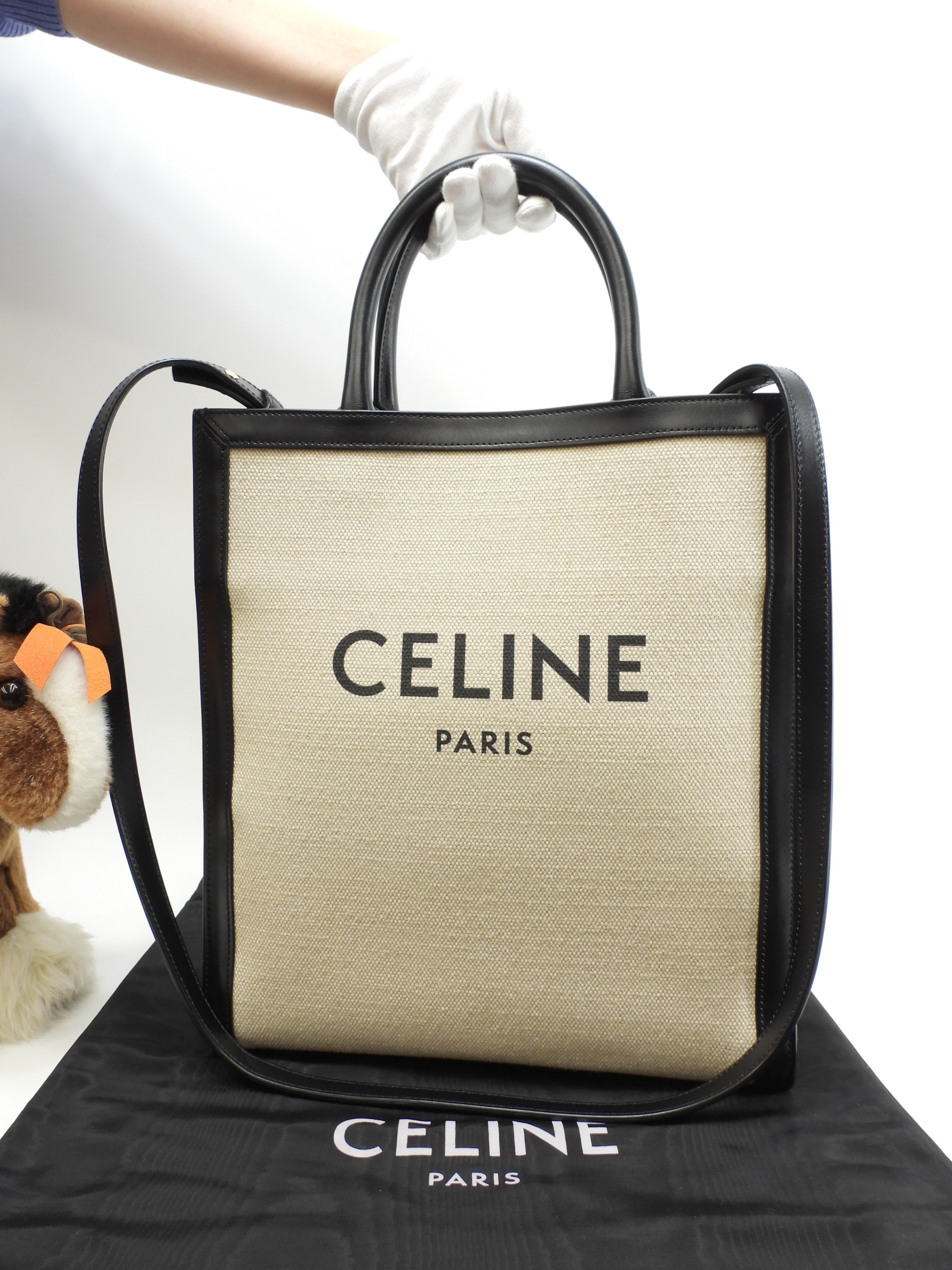 ミディアムバーティカルカバ コットン革 ベージュ黒 s付ハンドバッグ トートバッグ@S-AN-4231