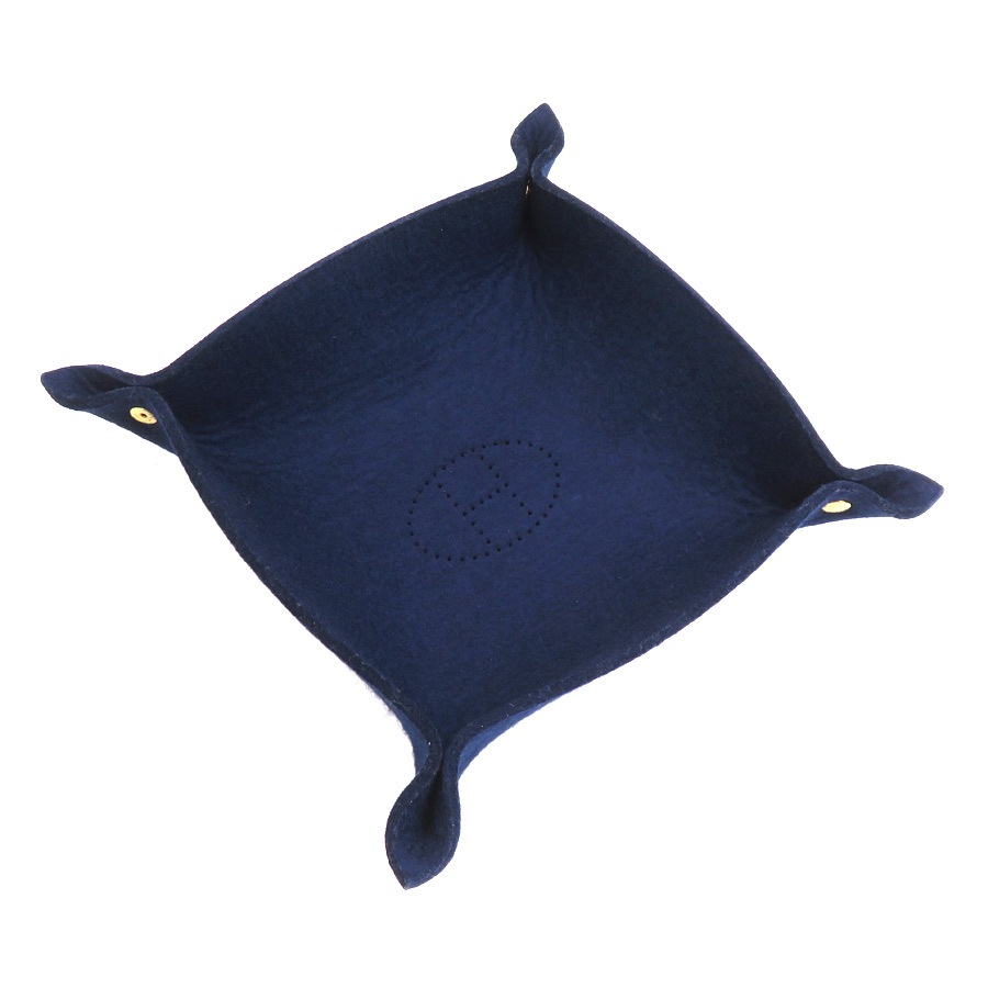 エルメス HERMES アクセサリートレイ ヴィドポッシュGM フェルト ネイビー ゴールド ユニセックス w0992