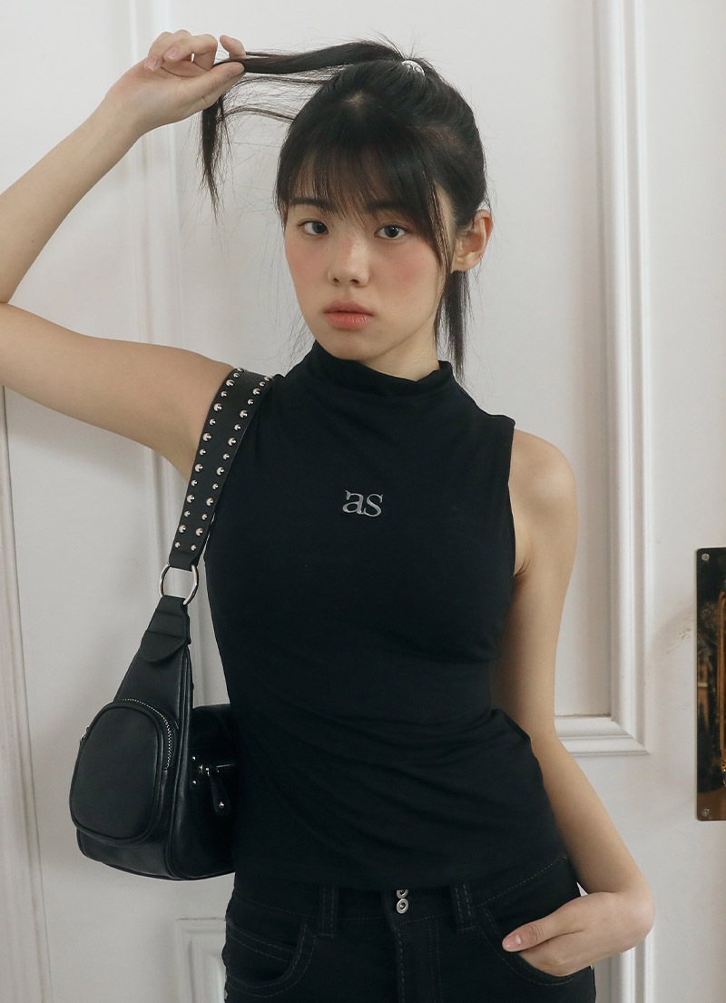【AS"ON】 HUSH HIGH-NECK SLEEVELESS / BLACK 正規品