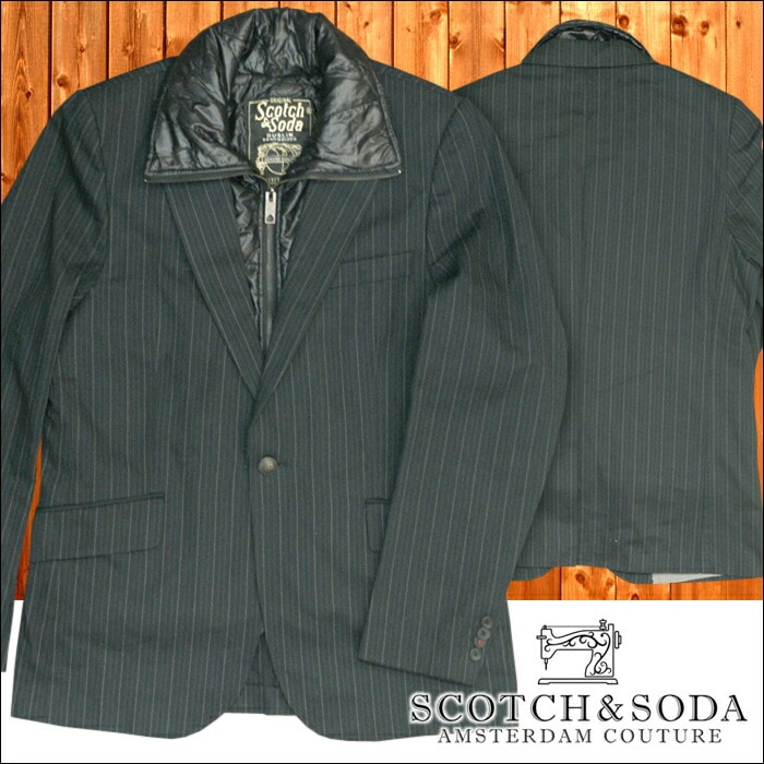 スコッチ&ソーダ スコッチアンドソーダ scotch&soda メンズ 1つボタン シングル インナーベスト付き テーラードジャケット ストライプ ブラック ブレザー ジャケット カジュアル サーフ
