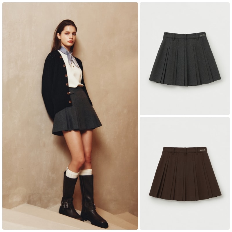 【SATUR】 25FW (W) WOOL BLEND PLEATS MINI SKIRT : 2COLORS