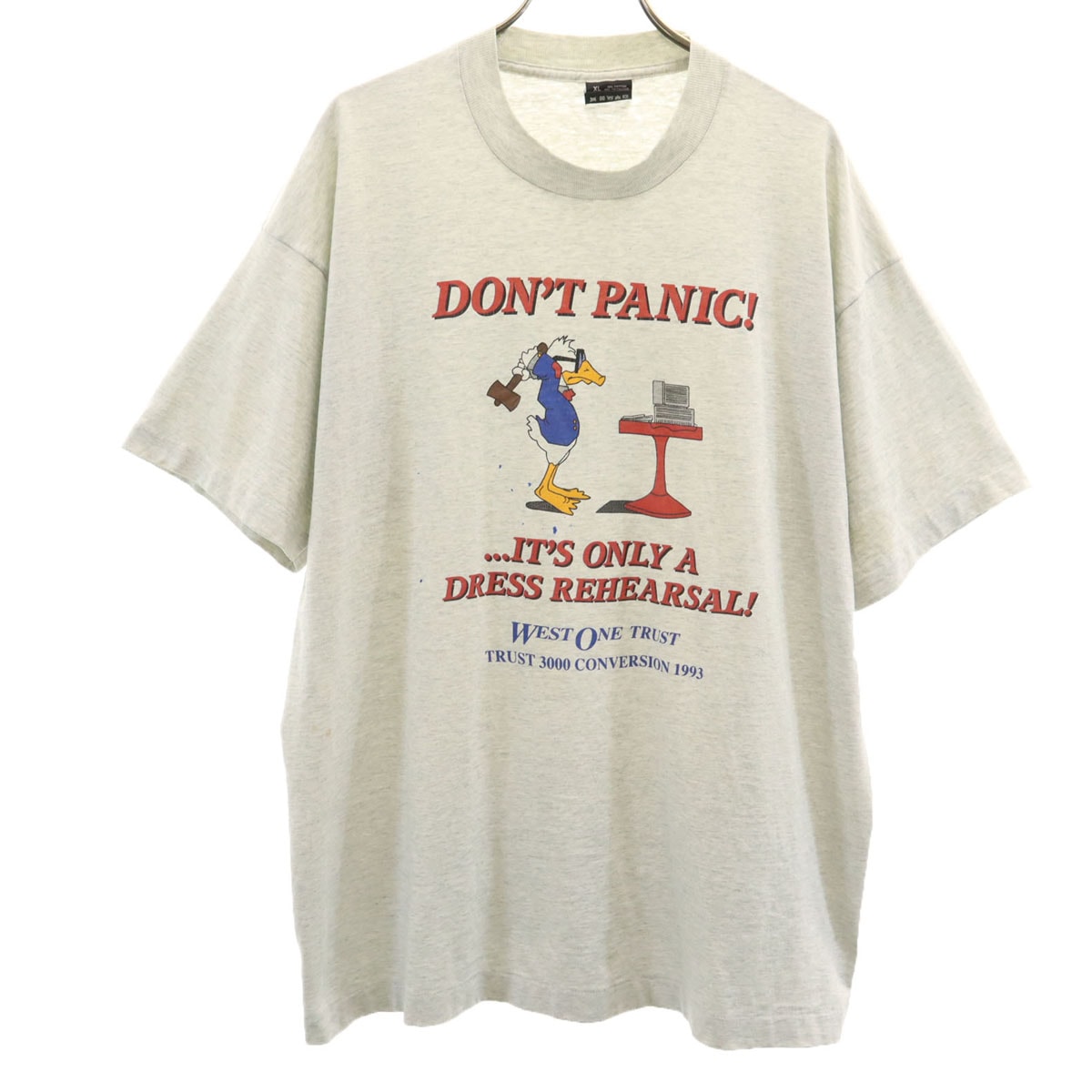 FRUIT OF THE LOOM BEST フルーツオブザルーム ベスト 90s USA製 オールド メッセージプリント 半袖 Tシャツ XL グレー シングルステッチ メンズ 古着