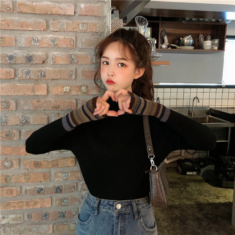 タイトニット ブラック ホワイト トップス ニットソー セーター スリム 細身 ストレート スマート