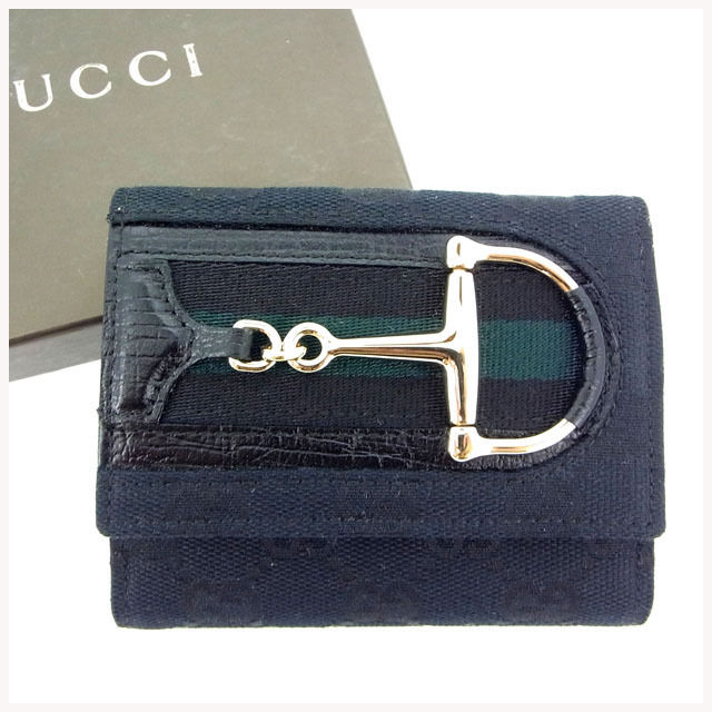 Wホック財布 ビット金具 ＧＧ柄 ブラック 中古