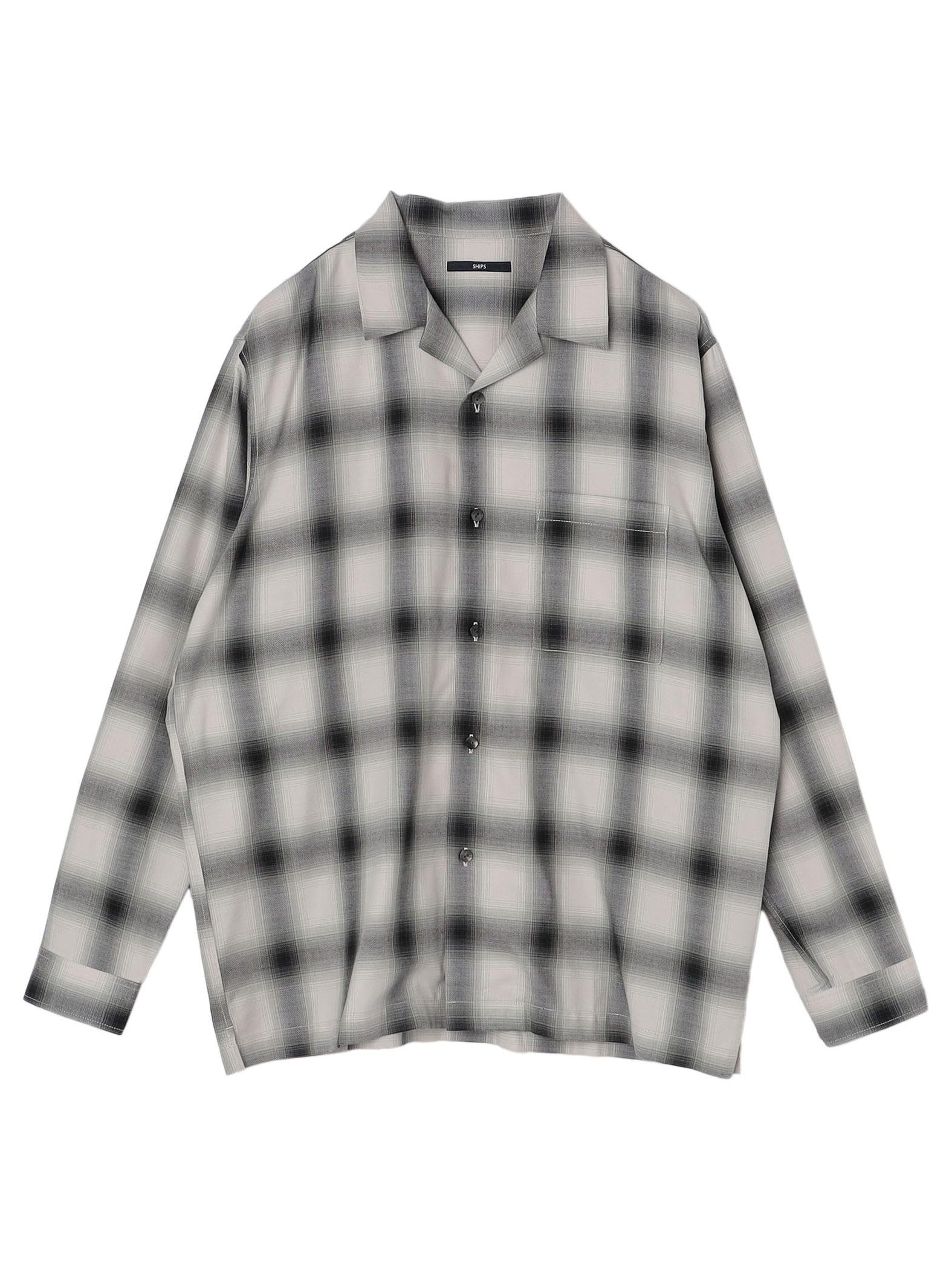 [シップス] シャツ オンブレ チェック オープンカラー シャツ メンズ 111140898 ブラック S