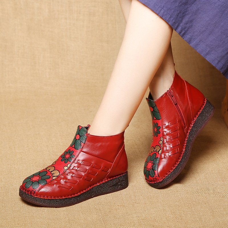 パンプス コンフォートシューズ フラットソール 花柄 エスニック 裏ボア 美脚 秋冬 ママシューズ