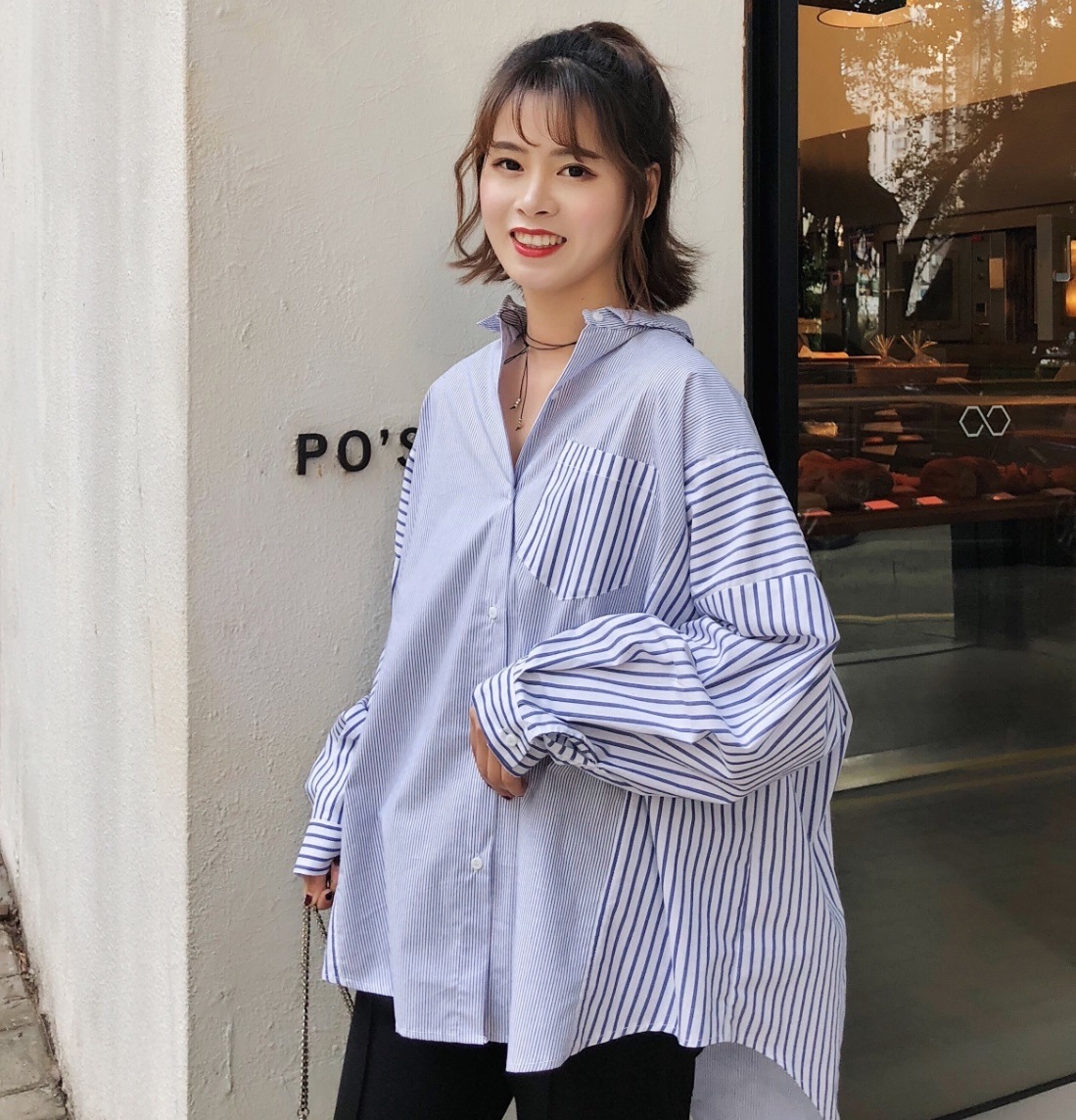 ストライプワイドブラウス 0051t