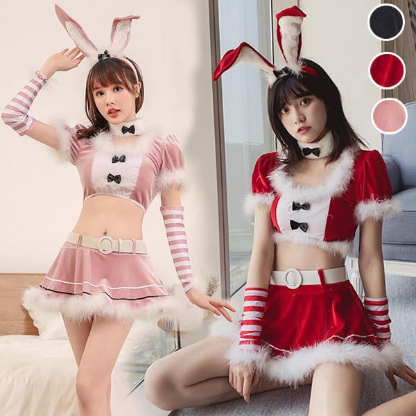 サンタクロース ミニスカート 7点セット うさ バニーガール クリスマス衣装 コスプレ レディース サンタ カチューシャ コスチューム クリスマス コスプレ 可愛い