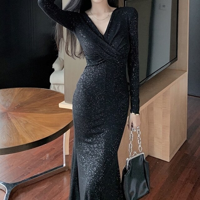 レディース ワンピース カシュクール & ラメ パーティー ロングドレス ツイスト Vネック タイト お呼ばれ フォーマル エレガント 大人可愛い ママコーデ ママファッション 韓国系 オルチャン 人