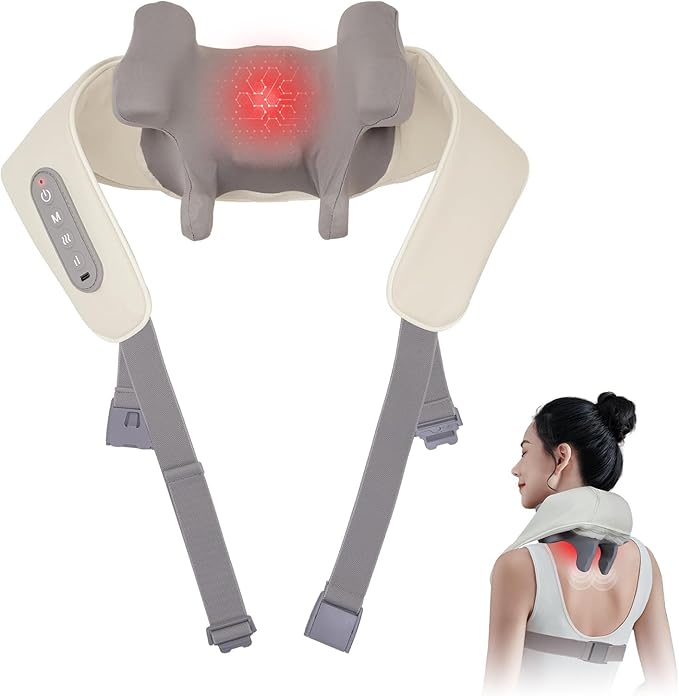 ネックケア 首・肩・腰・背中・太もも リラクゼーション器 2024新登場 温熱機能 コードレス USB充電式 強度調節 静音 軽量 長さ調節可能 洗える布カバー 簡単操作 母の日 父の日 記念日 誕生