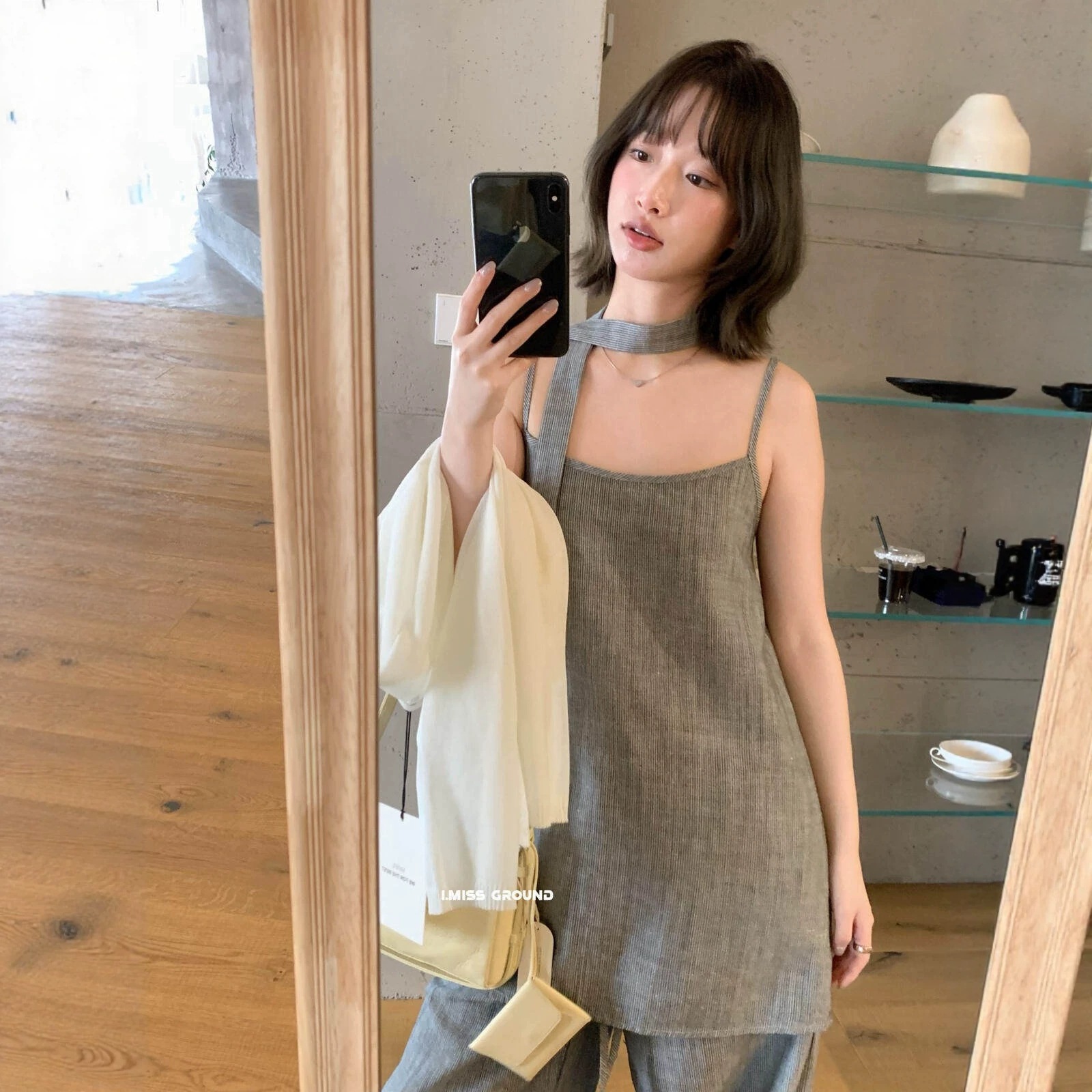 高品質リネンキャミソールレディース2026夏新作ファッション万能シャツ服(吹流し付き