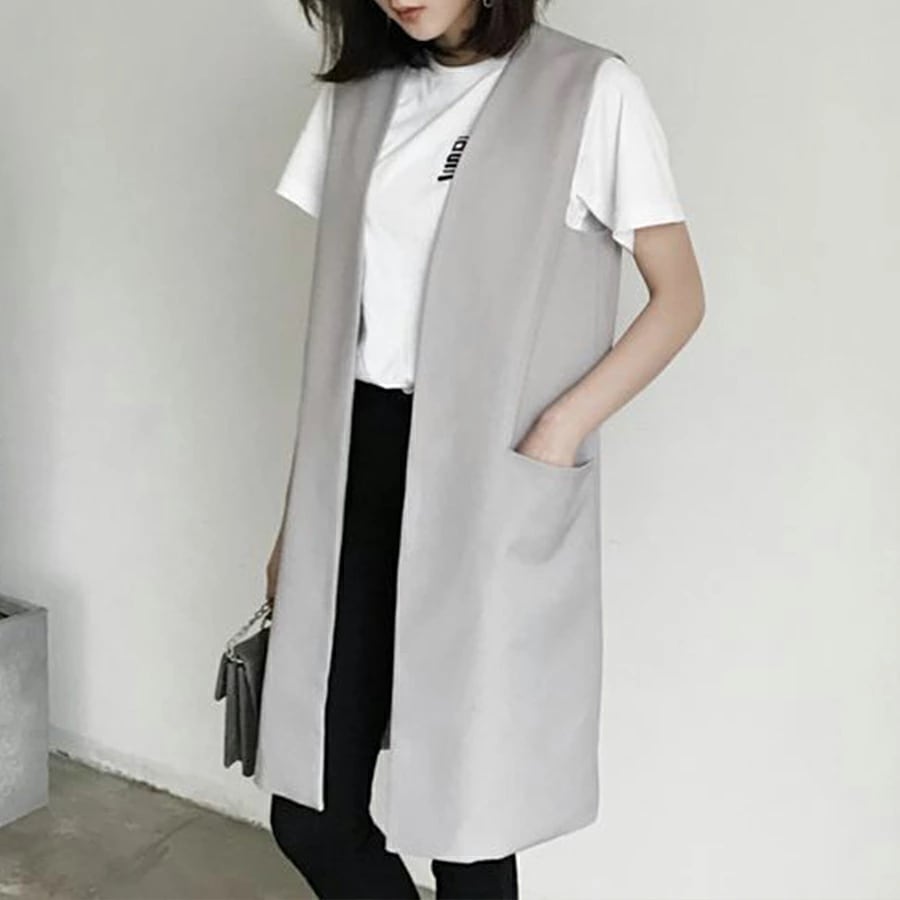 ロングジレ　ロングベスト 羽織り 重ね着 体型カバー 重ね着 無地　個性的 女子会 おしゃれ 着回し 春夏秋冬 レディース 送料無料 k203