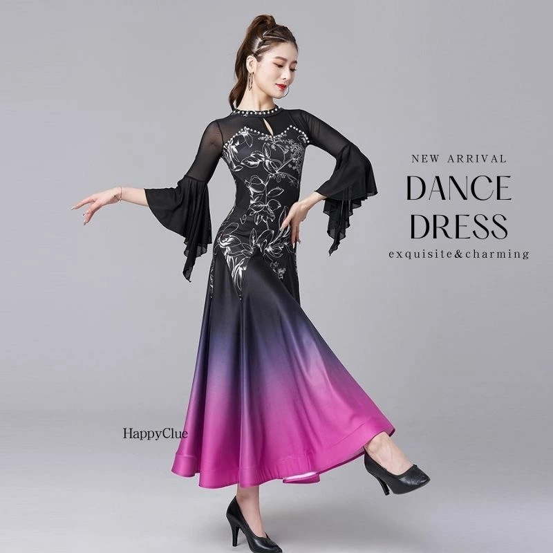 社交ダンス 大きい裾 社交ダンスドレス ダンス衣装 発表会 ステージ衣装 舞台衣装 ダンスウエア お洒落 ダンス専門服 モダンドレス ラテンドレス 競技用 練習用 デモ用 ワルツドレス ワンピース ド