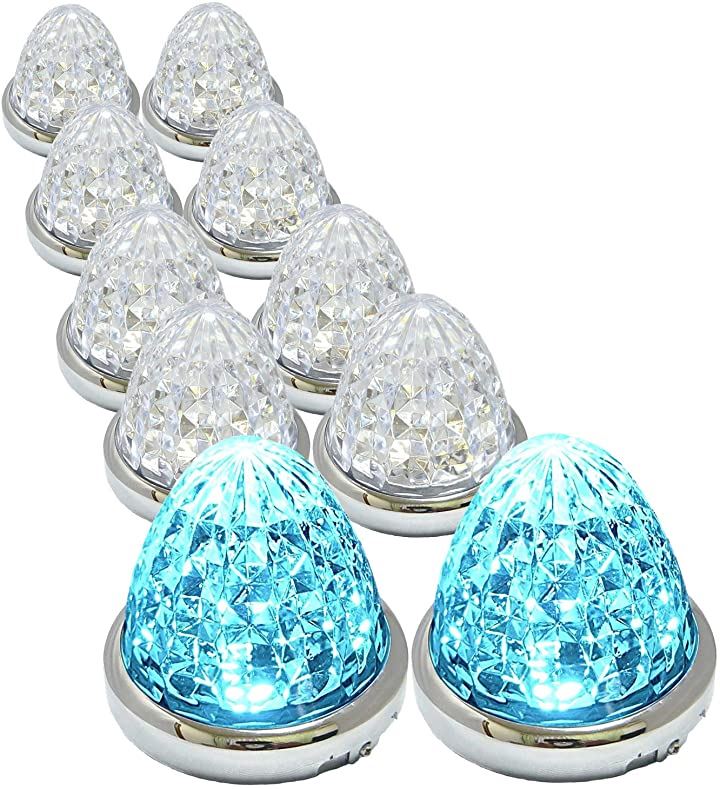 カスタマイズ 24V トラック用 LED マーカーランプ サイド 8面クリスタルカット仕様 16LED 汎用 10個 セット (アイスブルー)