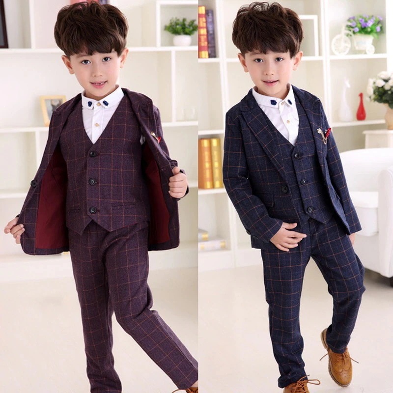 英国風チェック柄タキシードボーイズ　フォーマル　子供服 男の子スーツ　セットアップ　タキシード　ズボ