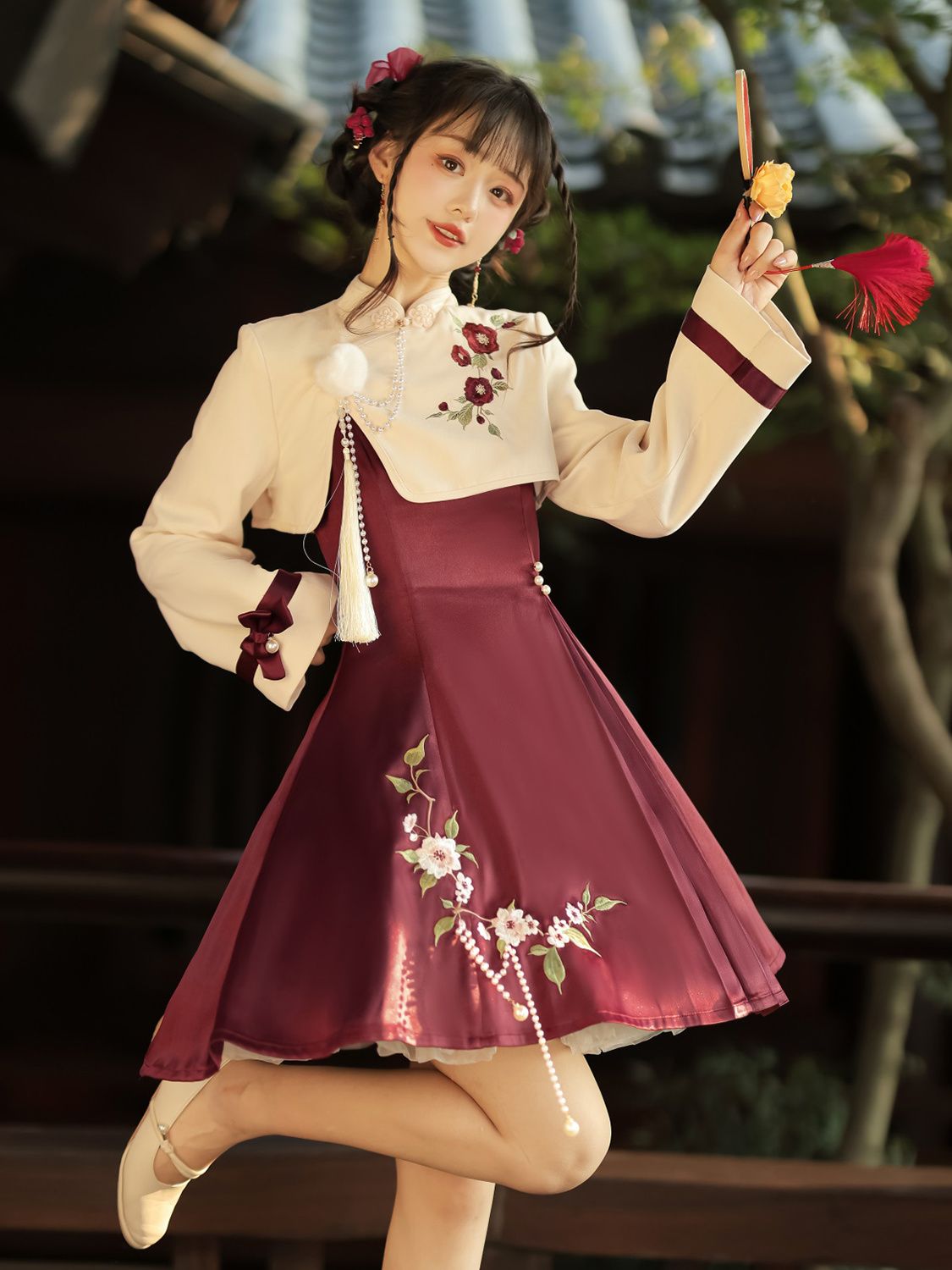 ロリータ 二次元 オリジナル椿 約ロリータ漢服ワンピース セット