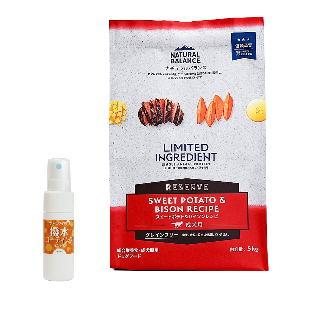 LIDグレインフリー 成犬用 スイートポテト&バイソン 5kg【撥水コーティングインドア(水回り用) 20ml付き】