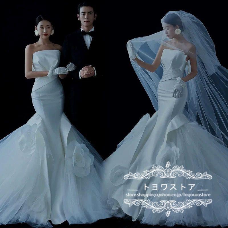 マーメイドドレス ウエディングドレス 安い ロングドレス 結婚式 ブライダル ロース 姫系 前撮り 二次会 マーメイドラインドレス バックレス wedding dress