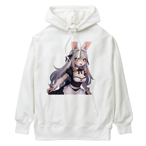 【文字入れ可能受注生産】白うさぎの女の子　メイド　ケモナー ヘビーウェイトパーカー