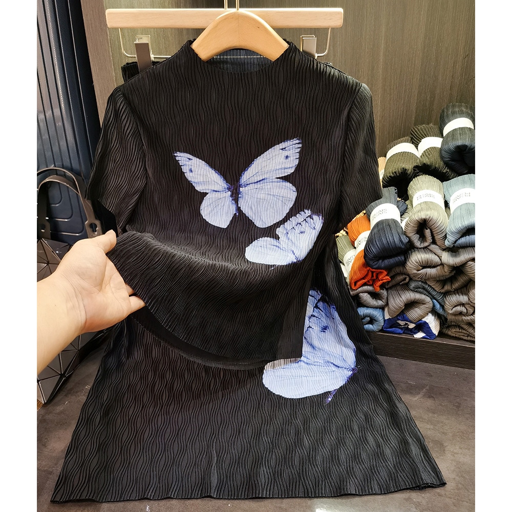 ファッションスーツ気質蝶プリントエンボス半袖tシャツカジュアルスカート2点セット
