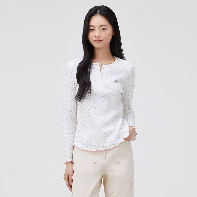フラワーヘンリーネックTシャツ T262MTS137W