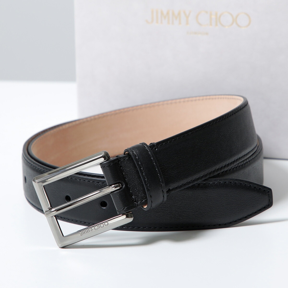 Jimmy Choo ジミーチュウ ベルト SEAN PKR ショーン メンズ レザー ロゴ スクエアバックル BLACK/GUNMETAL 28,609円