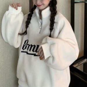 ４色 トップス プルオーバー トレーナー 冬 春 秋 かわいい カジュアル オーバーサイズ ゆったり 長袖 ボリューム袖 ドロップショルダー 萌袖 ぽわん袖 ハイネック タートルネック スタンドカラー