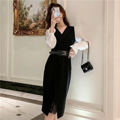 レディース キレイめ ワンピース 春 夏 タイトワンピース パーティー 姫系 韓国 風 インポート セクシー Vネック 長袖 タイト 着痩せ お呼ばれ ミドル丈 パーティドレス 上品 通勤 フォーマ