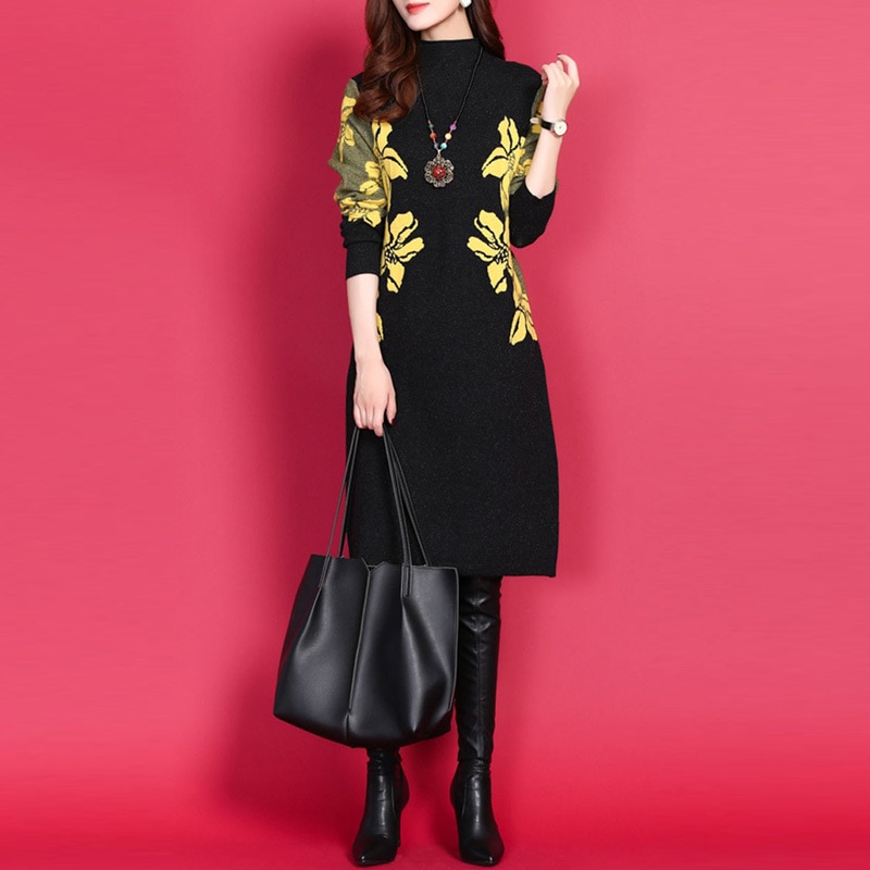 レディース ワンピース 膝丈 ひざ丈 長袖 ラウンドネック 細身 伸縮性 ウール 厚手 大人可愛い