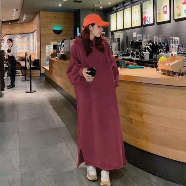 パーカーワンピース ロング ワンピース ロング丈 秋冬 長袖 ロング マキシワンピース