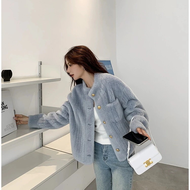 新作スタンドカラーレザー&ファーコート レディース ショート丈 若者向け ファー アウター 超人気