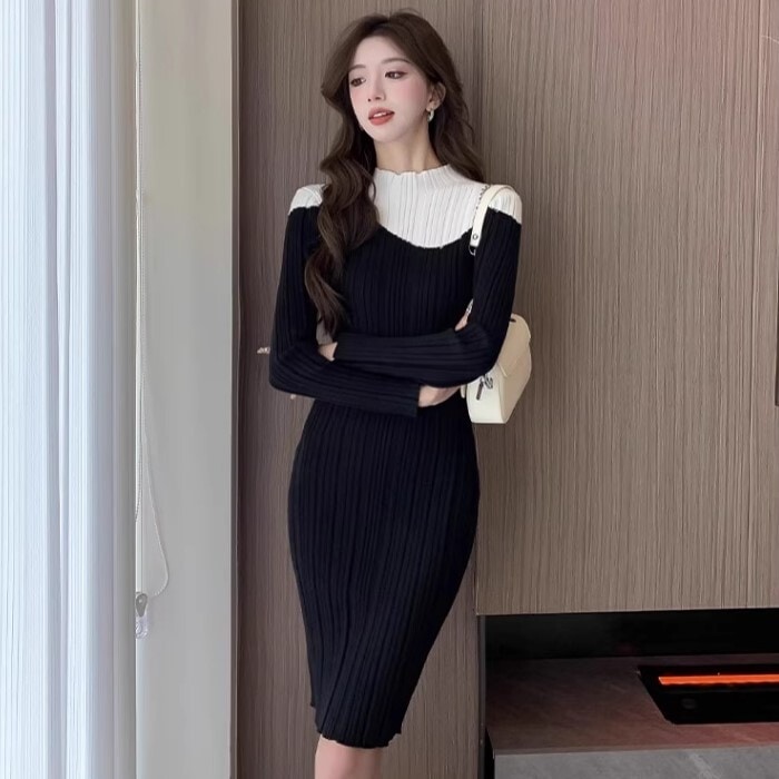 ワンピース ワンピドレス ひざ丈 長袖 ハイネック かわいい 大人可愛い きれいめ カジュアル 大人 上品 おしゃれ お洒落 かっこいい 大人女子 ラブリー キュート ガーリー 個性的 クール