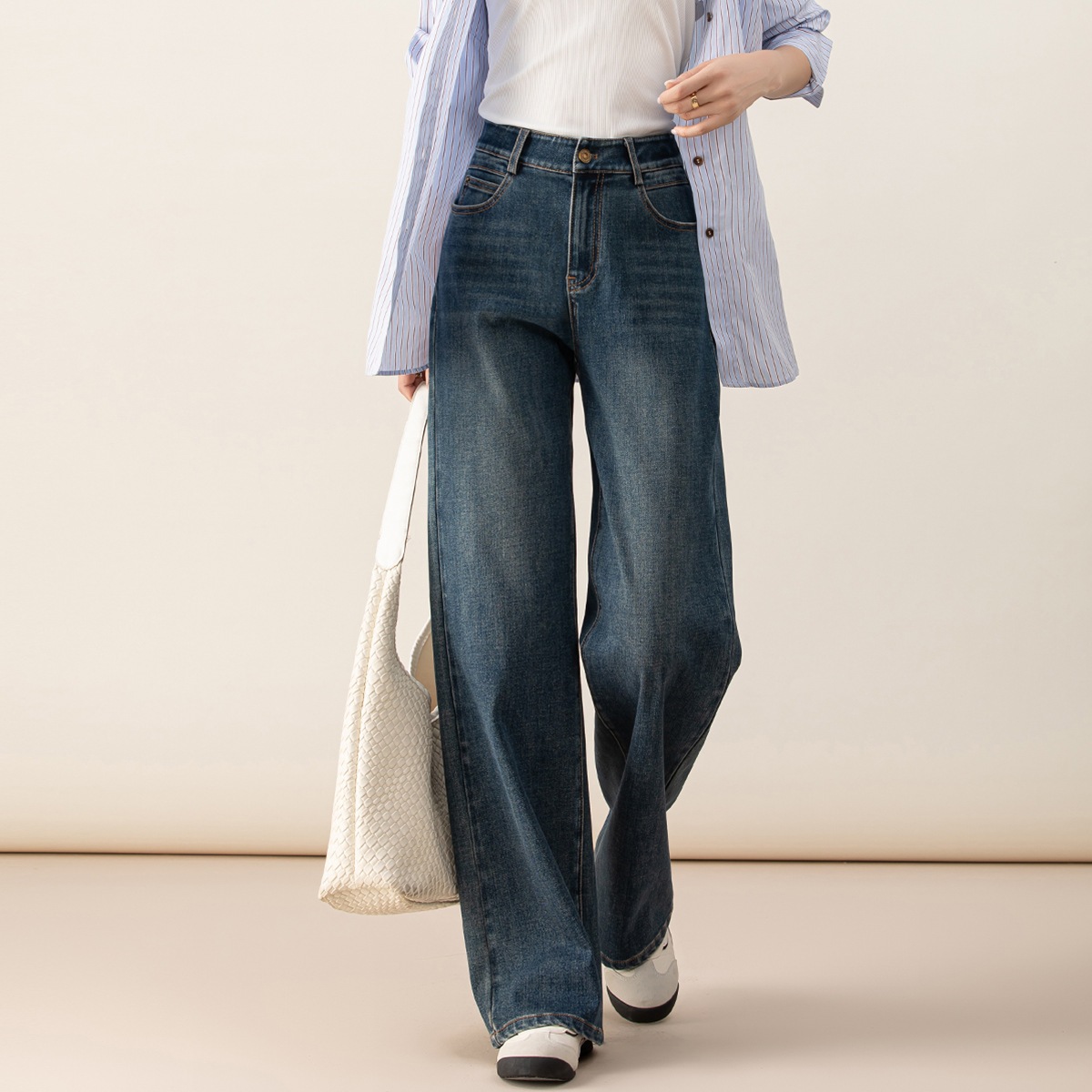 ハイウエスト ペアシェイプ ナロー ワイドレッグ パンツ ゆったり 痩身 脚長 ストレート 2025 新作 ジーンズ 女性用