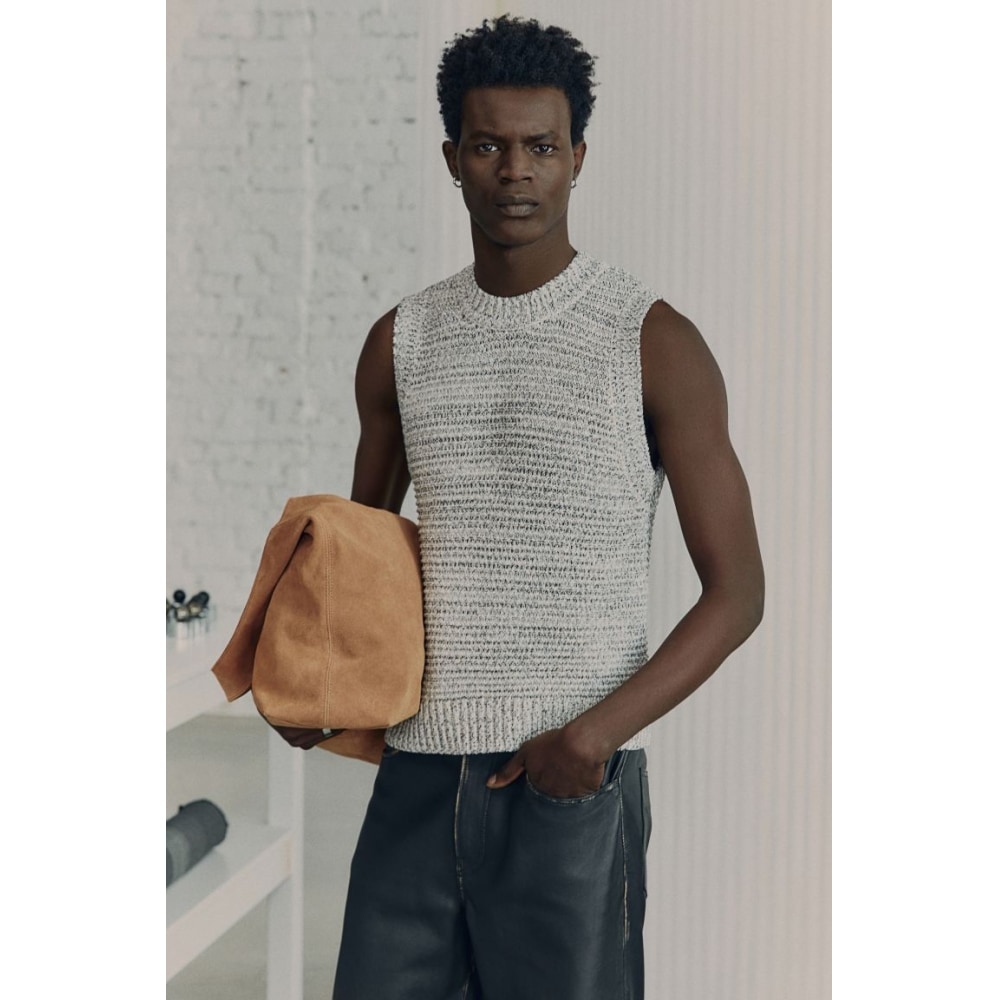 H&M スリーブレスニットトップ グレー メランジ