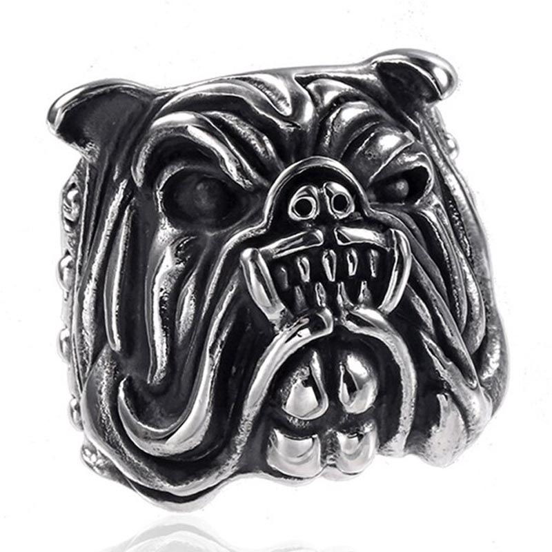 ビッグブルドッグステンレスリング（RMT096）指輪 16-34号 7サイズ 闘犬 イヌの顔 アニマル 動物 リアル 立体 3D 男性 女性 プレゼント 面白い かっこいい r0583xxxxxxxx