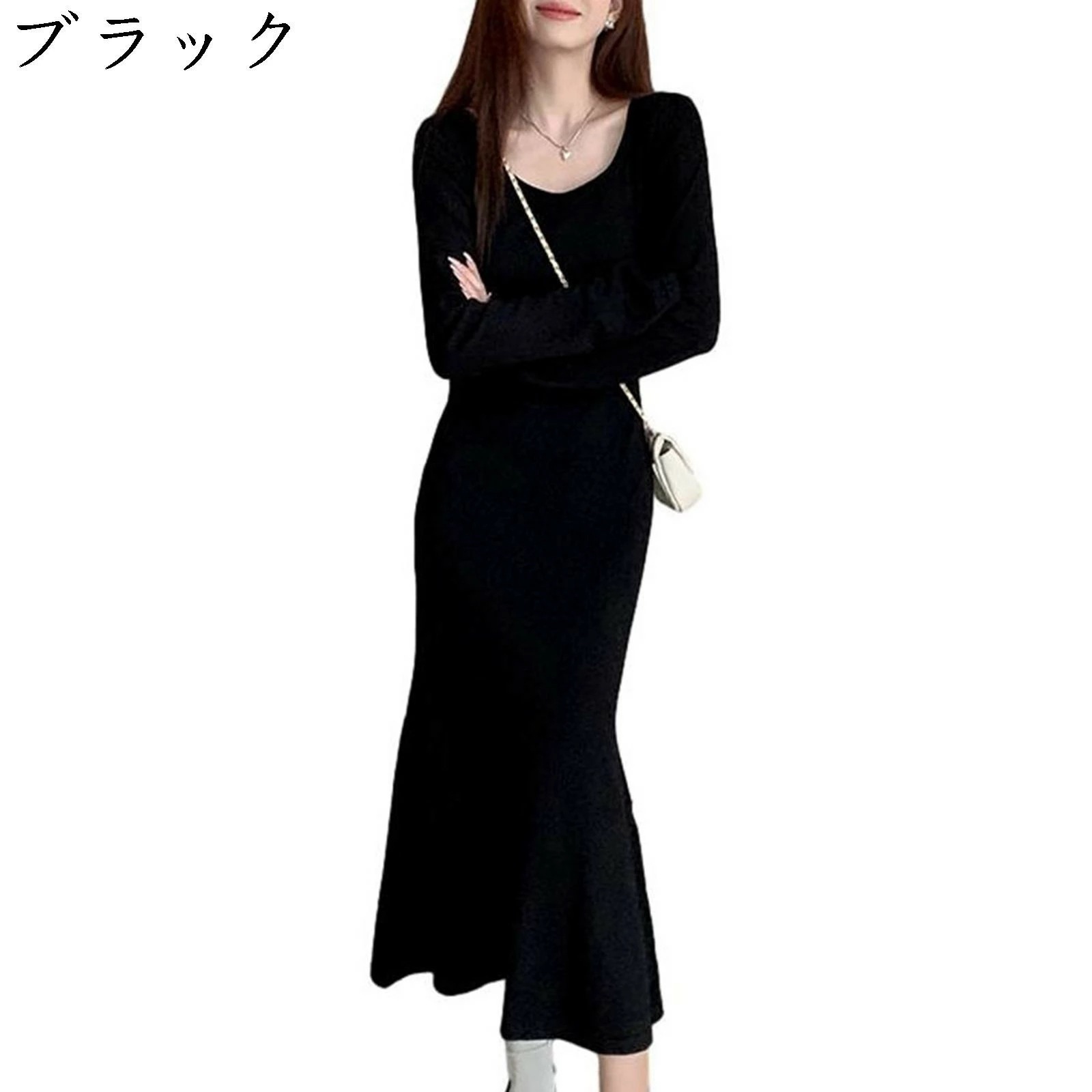 レディース ロングワンピース ニットワンピース スリム 着痩せ 春 秋冬 暖かい 防風 ミモレ エレガント 優しい きれいめ 韓国風 無地 aラインワンピース 20代/30代/40代 お出かけ