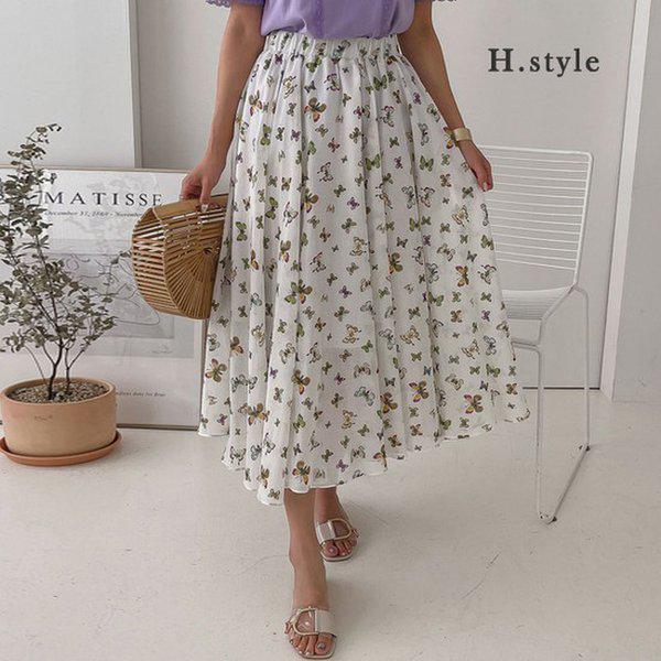 HスタイルSK小さな蝶のスカート/夏/スカート/SK/スカート/リネン/シフォン/フレア/フレア/ミニ/Aライン/Hライン